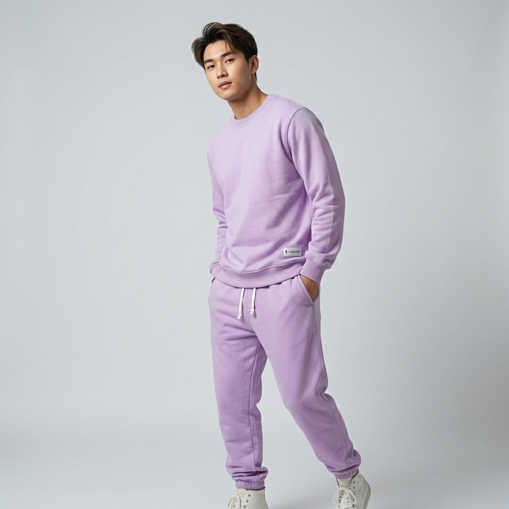 Hoodie Addict - Satu Set Setelan Crewneck Sweatshirt Jogger Pria Wanita Warna Lilac