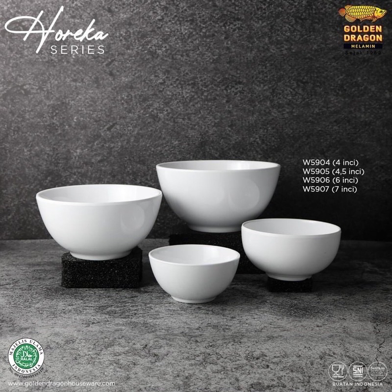 (SATUAN) MANGKOK MELAMIN GOLDEN DRAGON 6 INCH W5906 & 7 INCH W5907 HITAM & PUTIH HOREKA SERIES