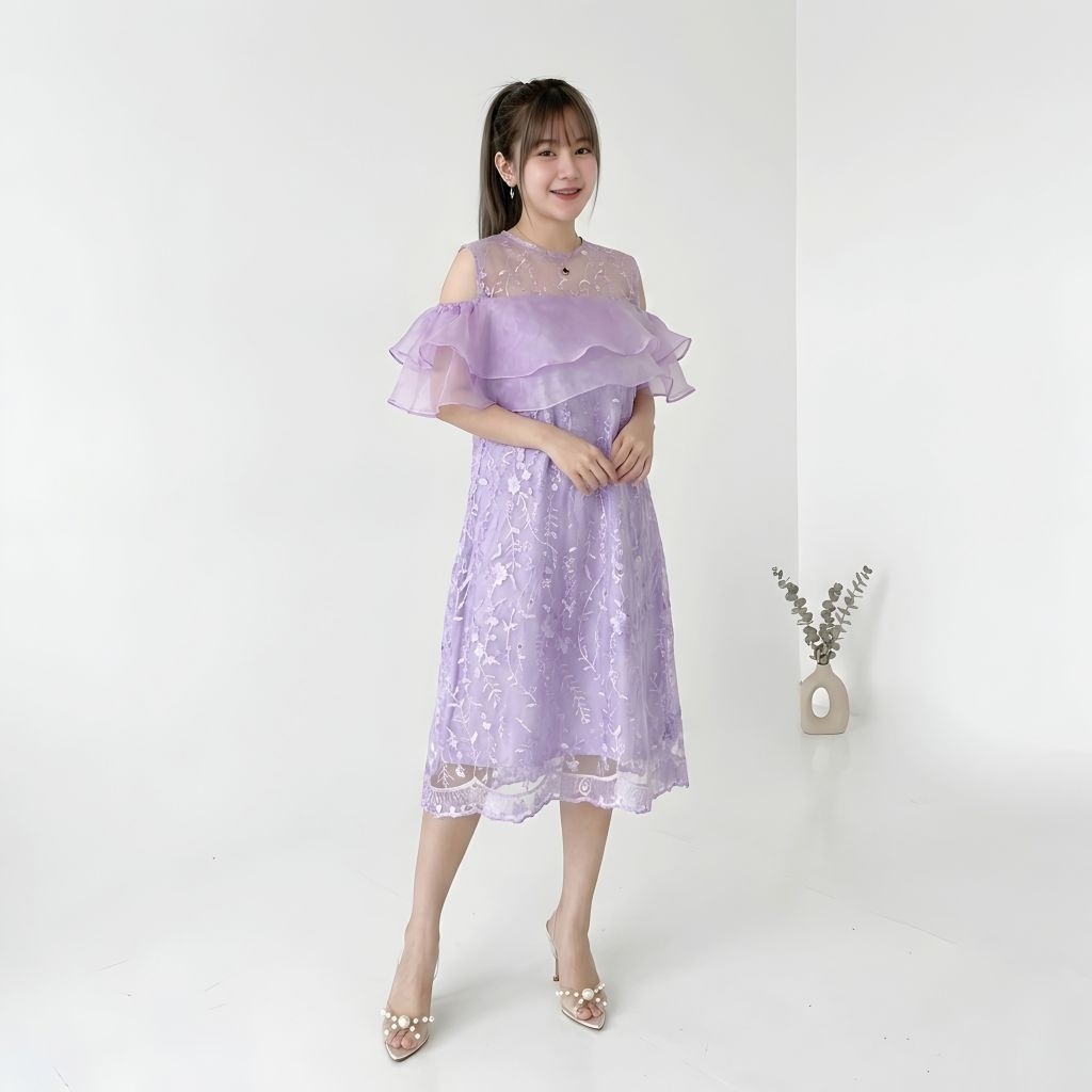Arabella Dress Sabrina Brokat Pesta Gaun Kondangan Seragam Bridesmaid Cantik Bahan Tile Bordir Kombi