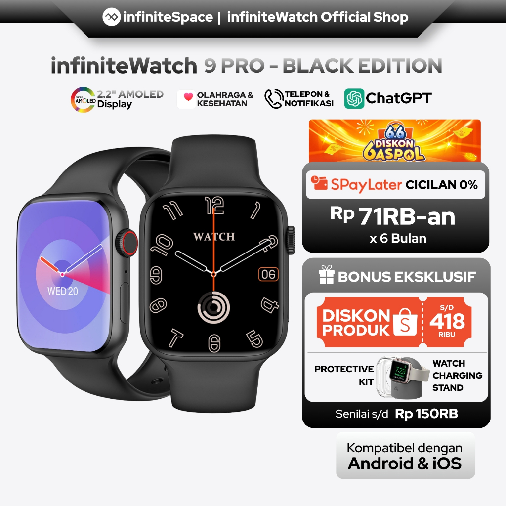 [HARGA TERBAIK] infiniteWatch 9 Pro BLACK EDITION SmartWatch AI dengan 2.0" HD AMOLED Display