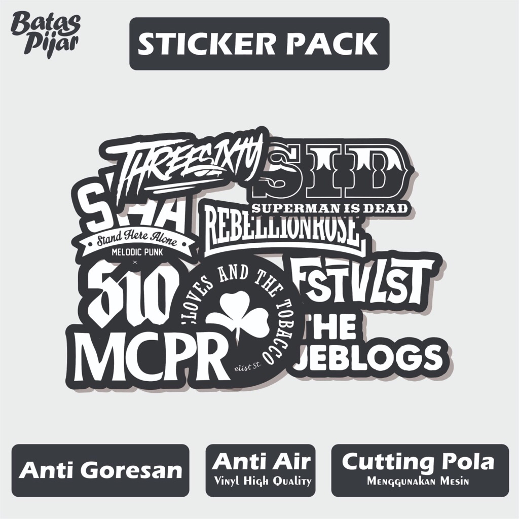 Stiker pack 9 band pop punk rock (Stand Here Alone, 510, MCPR, The Cloves and The Tobacco (TCATT), S