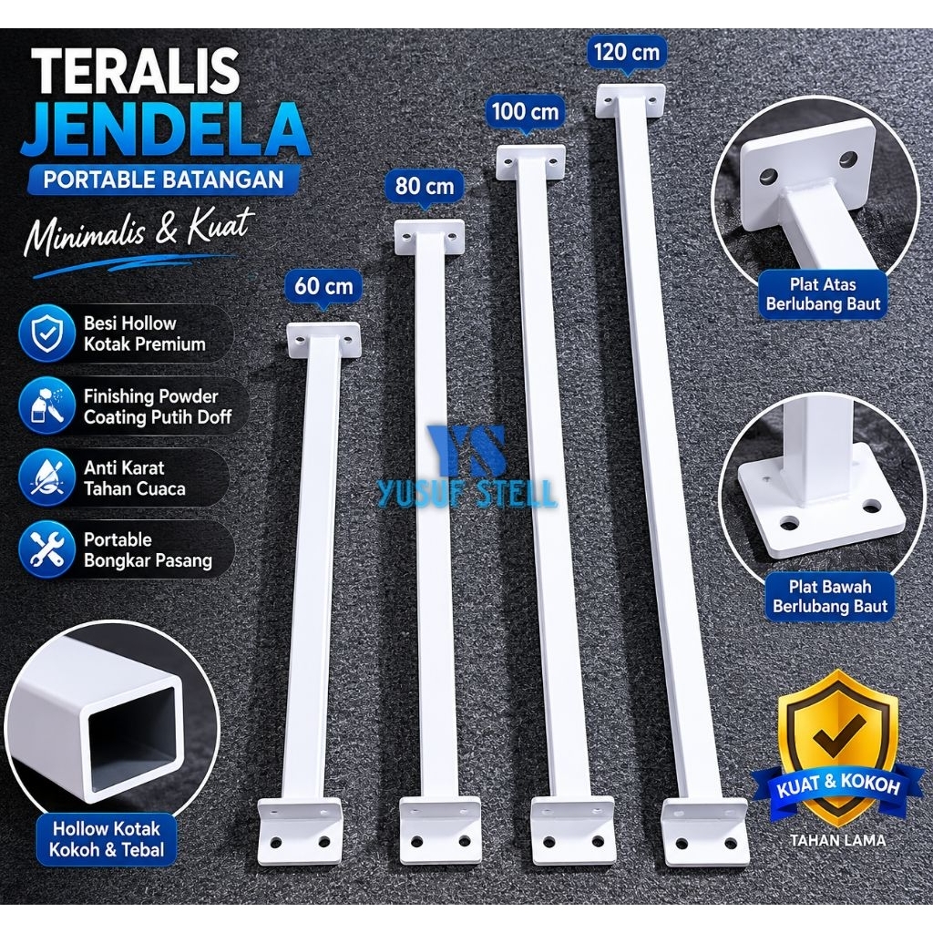 Teralis Jendela Portable Batangan Besi Hollow Minimalis 28-200cm Anti Karat