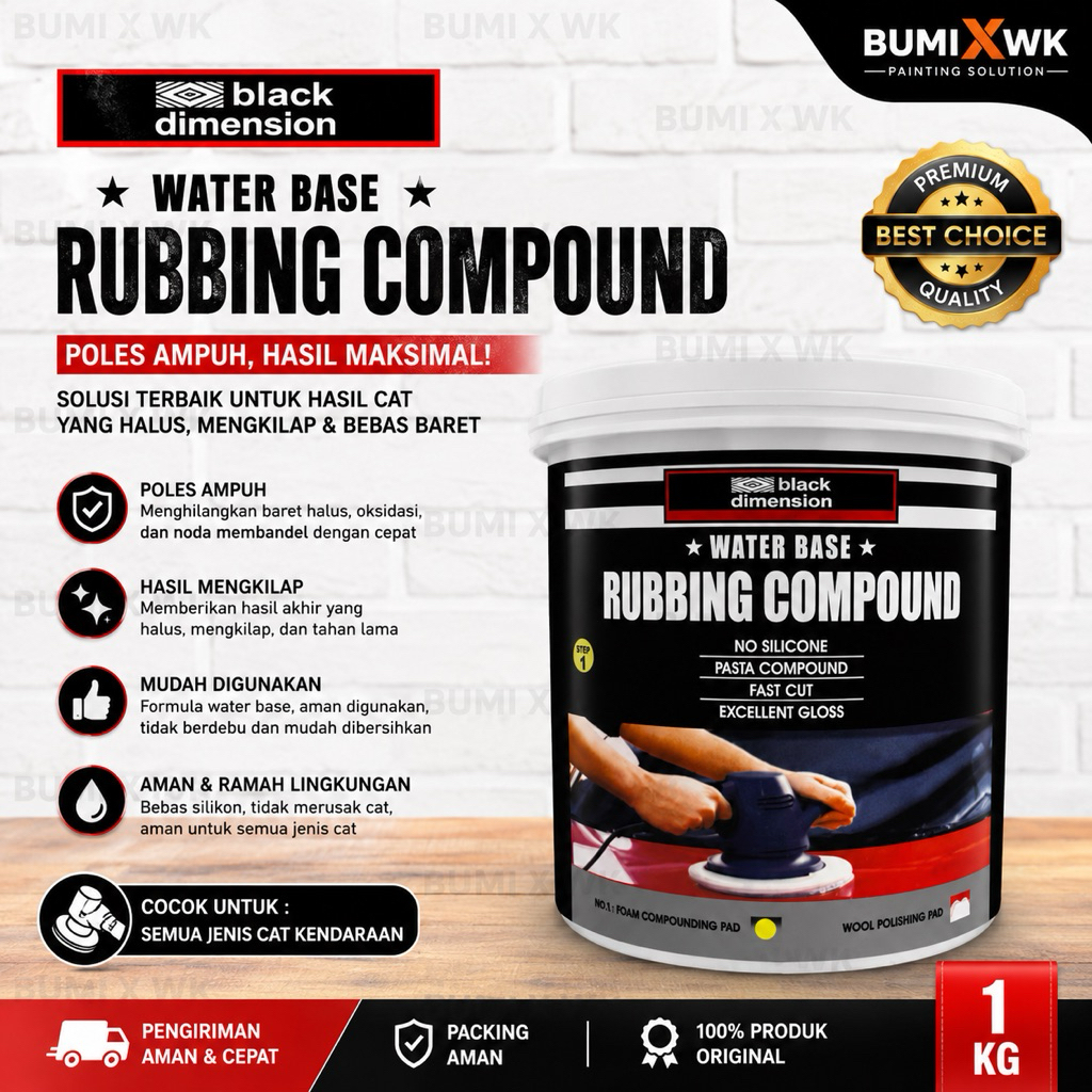 Black Dimension Rubbing Compound Water Base 1KG | Compound Poles Mobil Motor Penghilang Baret & Peng