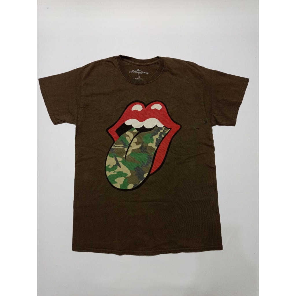 Kaos Band The Rolling Stones Camo Official Merchandise ©2020 Warna Hijau Size S Fit M Second Brand T