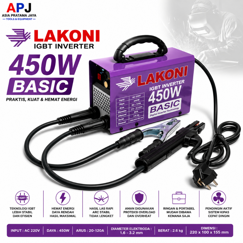 Mesin Las LAKONI 450 Watt Basic 124ix - LAKONI IGBT INVERTER 450 WATT Trafo Las Lakoni Tinggal Pakai