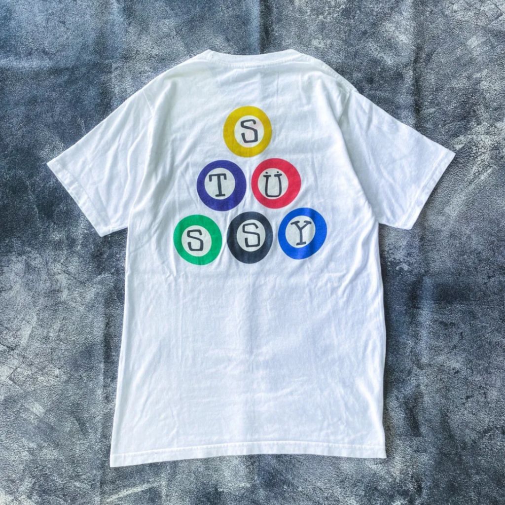 T-SHIRT VTG 2000's Stussy Pool Ball White