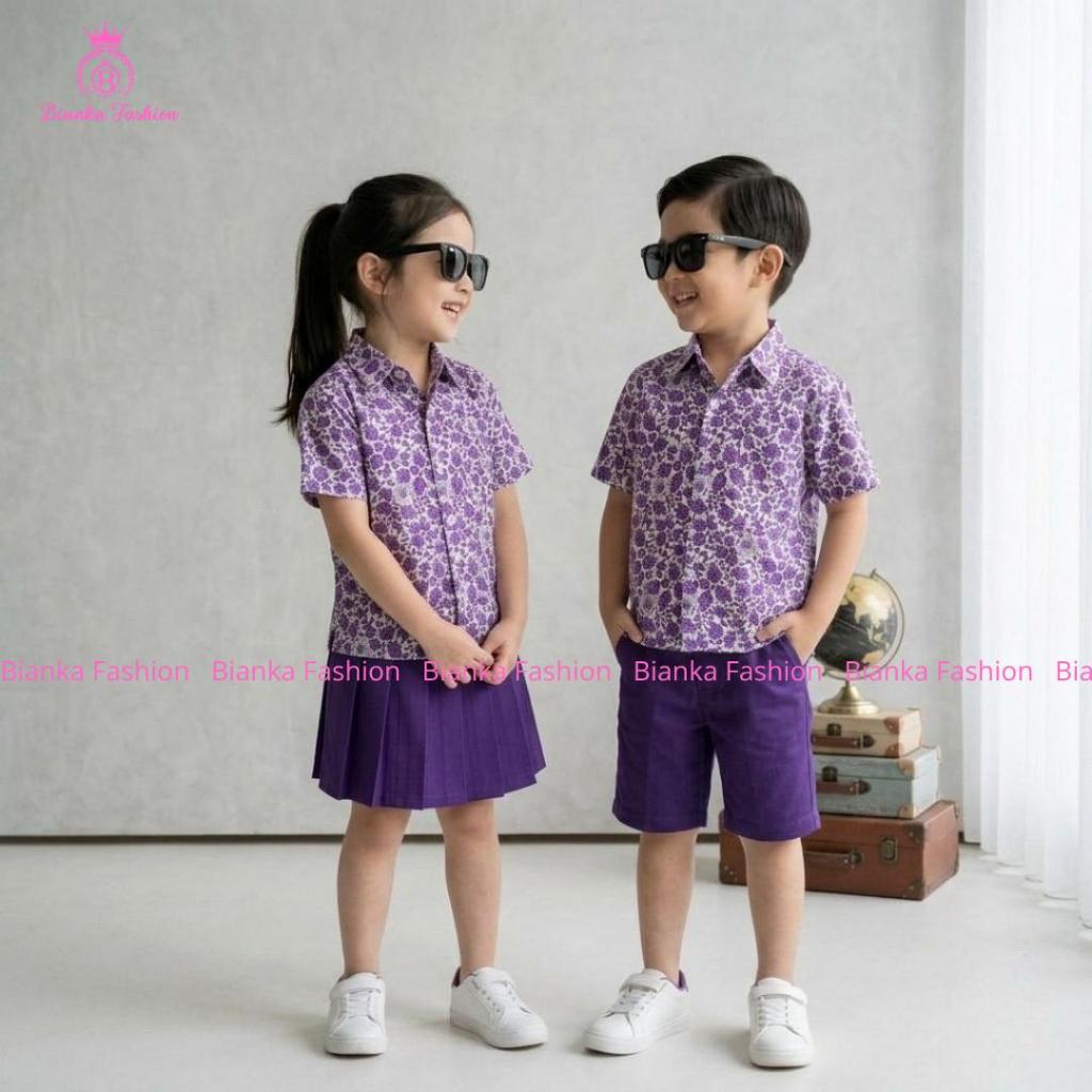 Bianka Fashion -SET SERAGAM BATIK UNGU TK/PAUD NASIONAL LAKI- LAKI DAN PEREMPUAN PANJANG/ PENDEK (BA