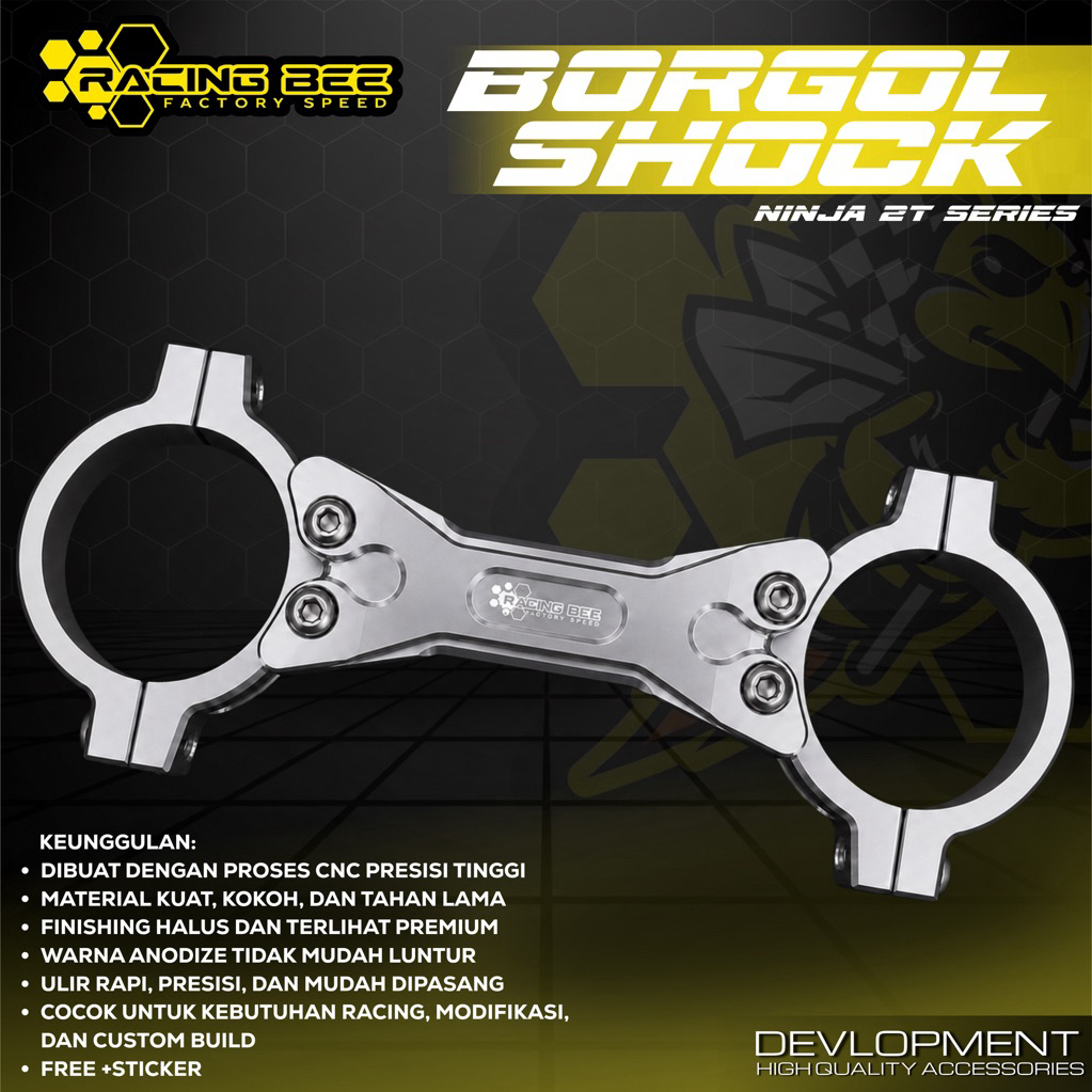 BORGOL SHOCK DEPAN STABILIZER NINJA R SS RR FULL CNC SILVER RACING BEE