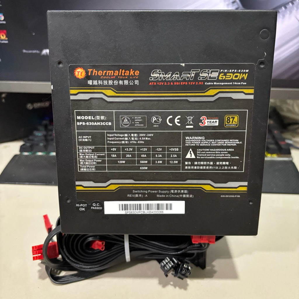 PSU GAMING THERMALTAKE SMART SE 630W 87% EFFICIENCY MODULAR POWER SUPPLY