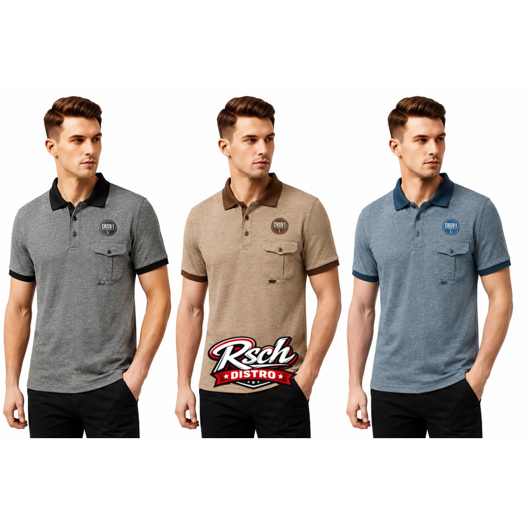 Kaos Kerah Fashion Pria CRS 91/HUGO CLASS Original Poly Motif Bintik PEZPAK M-XXL (Kancing Kantong)