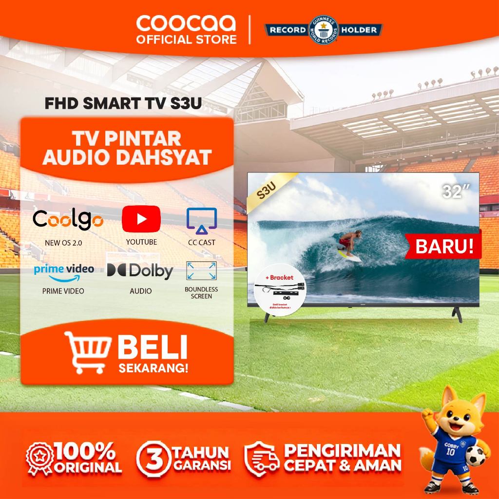 [+ BRACKET] COOCAA 32 inch Smart TV S3U - Digital TV - Dolby Audio - Youtube - Mirroring -  Flick Fr