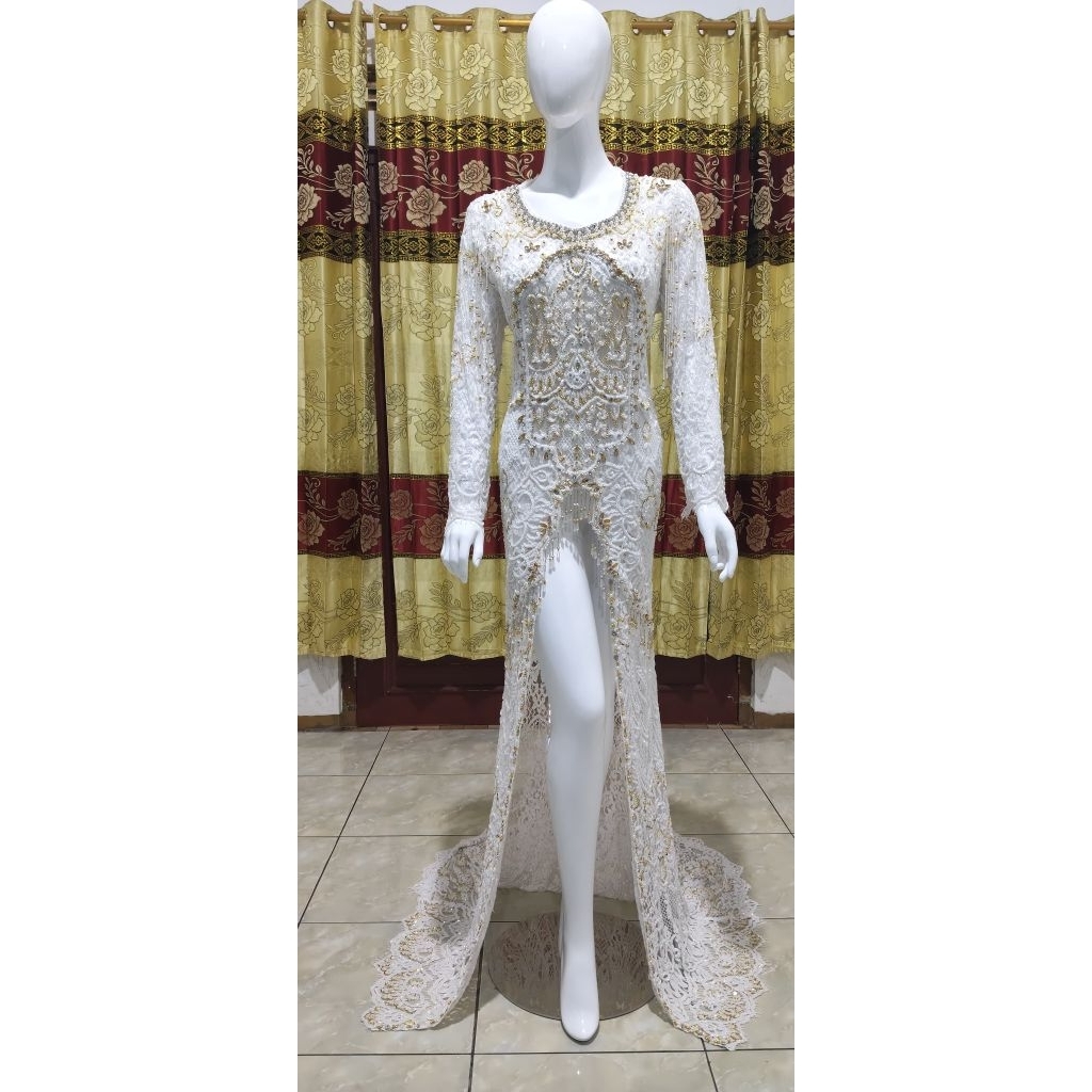 kebaya pengantin putih murah/gaun pengantin putih murah/slim putih full Payet