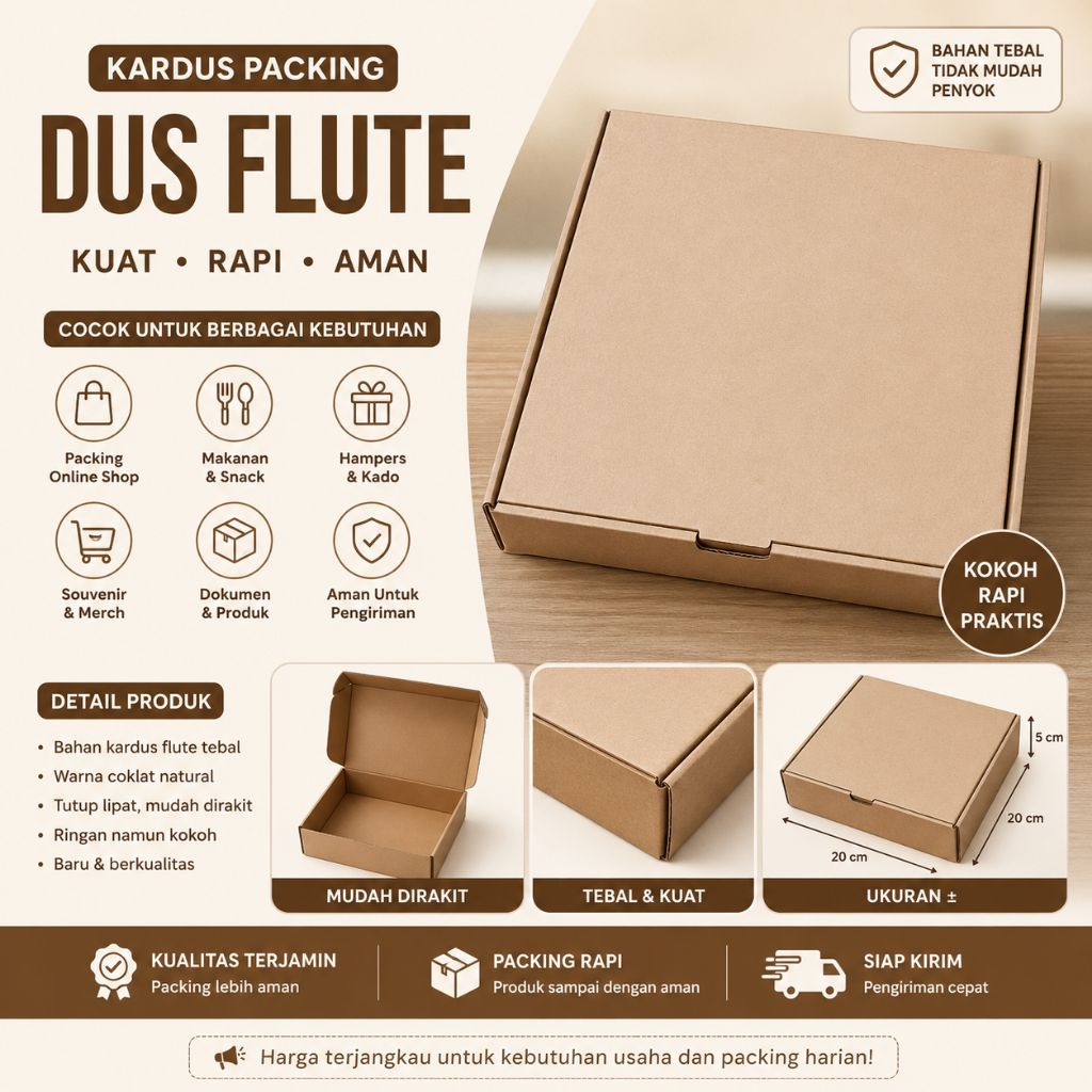 Dus Flute Coklat Polos Murah / Box Kardus Packing / Dus Snack Kue Hampers / Box Packaging