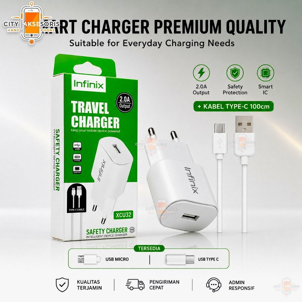 Travel Charger Infinix XCU32 Type C dan Micro USB Support Hot 9 Hot 10 Casan HP Infinix Kompatibel A