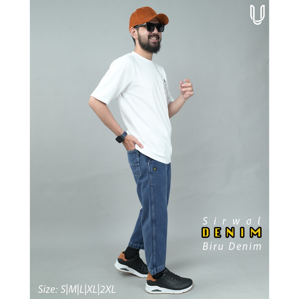 Uhud Basic - Sirwal Denim Pria Muslim Dewasa Kekinian Bahan Jeans Berkualitas Tinggi Nyaman Dipakai 