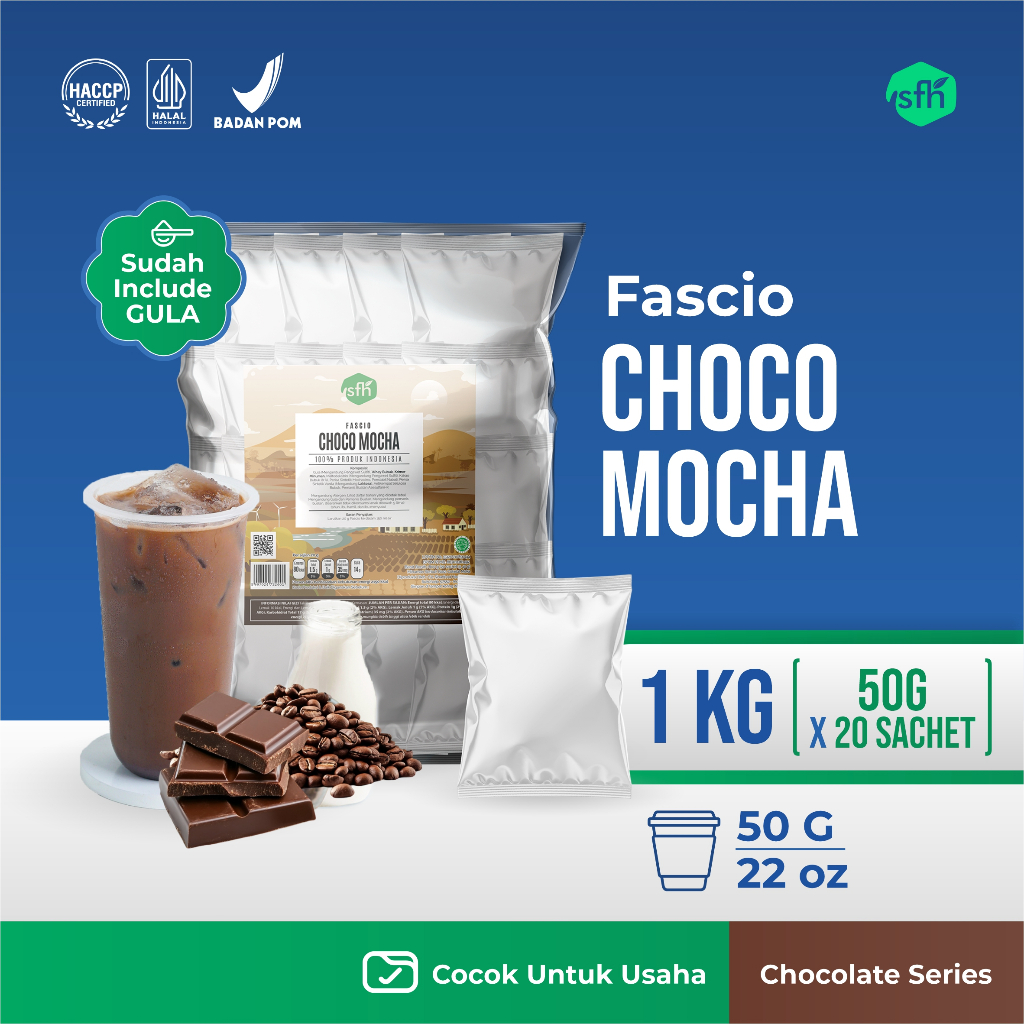 FASCIO - Bubuk Minuman Choco Mocca 50 gr Isi 20 Pcs / Serbuk Minuman Rasa Coklat Mocca Instan untuk 