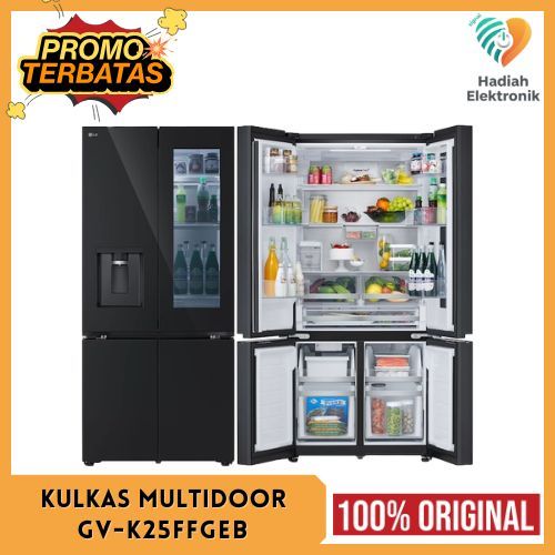 KULKAS LG GV-K25FFGEB MULTIDOOR 4 PINTU 672 LITER WATER DISPENSER - AUTO ICE MAKER - INSTAVIEW SMART