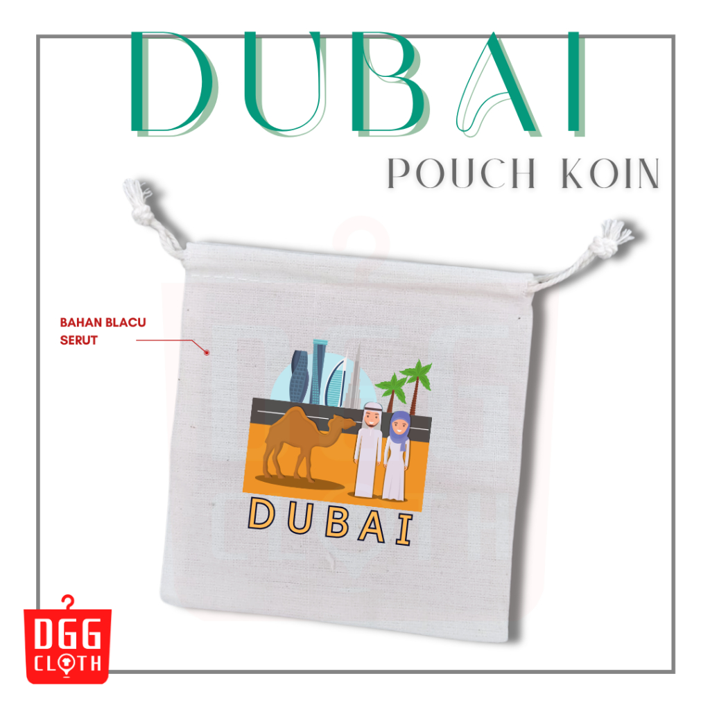 DGGCloth Pouch Koin Souvenir Dubai Dompet Koin Oleh Oleh Saudi Arabia Bahan Blacu Tali Serut Type 2