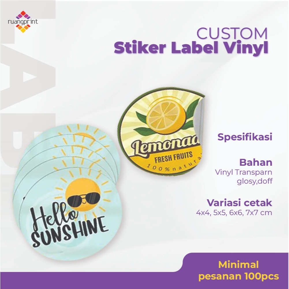 Cetak Sticker Custom Bulat Bahan Sticker Vinyl/Transparan