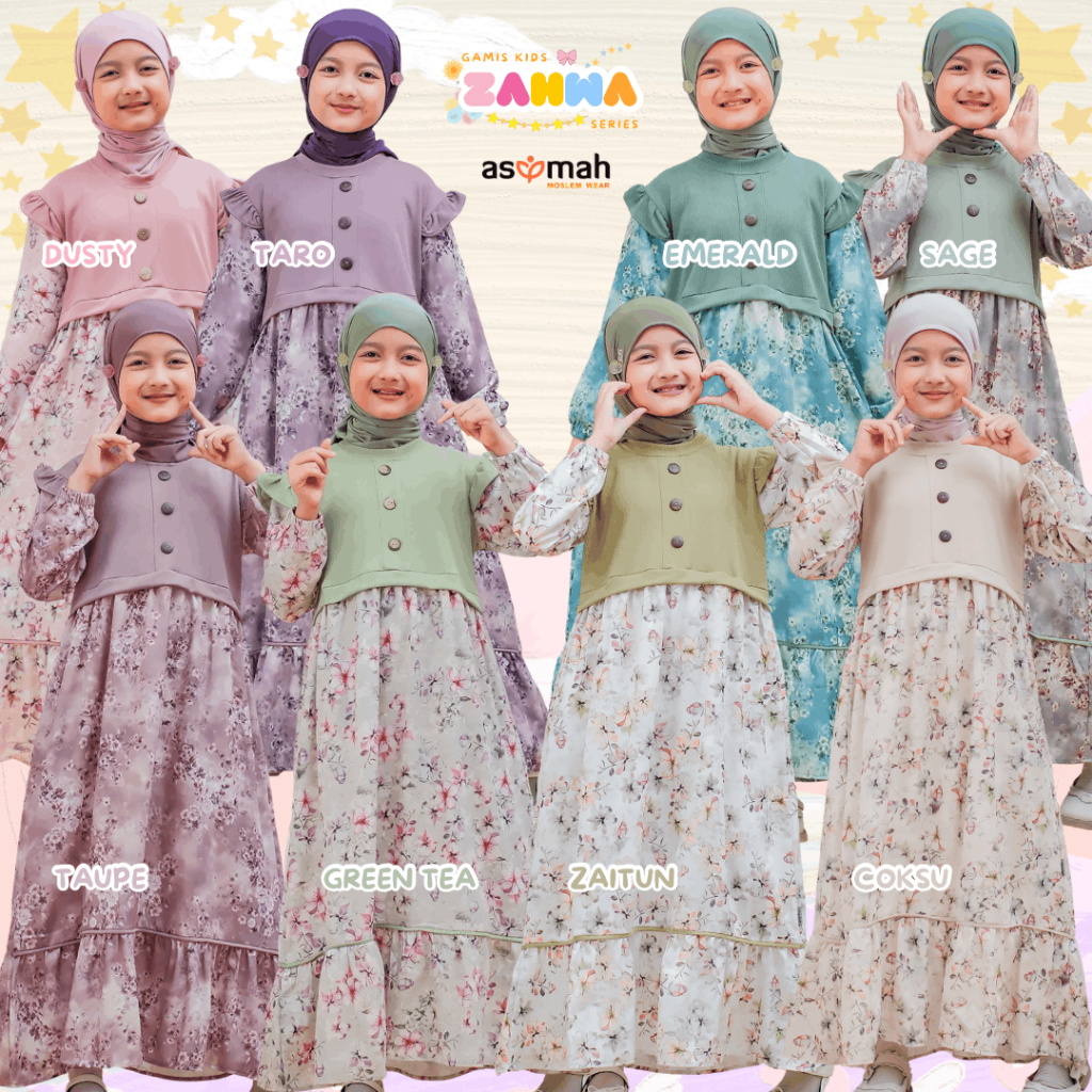 ASYMAH - NEW SERIES Baju Muslim Gamis Anak Perempuan Kekinian 2 in 1 Look Rompi Rajut Dress Korean S