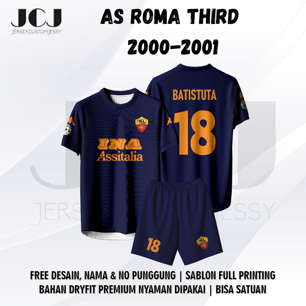 Jersey Bola AS ROMA THIRD 2000-2001 Free custom nama dan nomor untuk dewasa dan anak anak Full Print