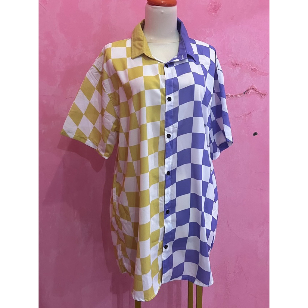 chess yellow purple t-shirt (baju kotak-kotak kuning ungu)