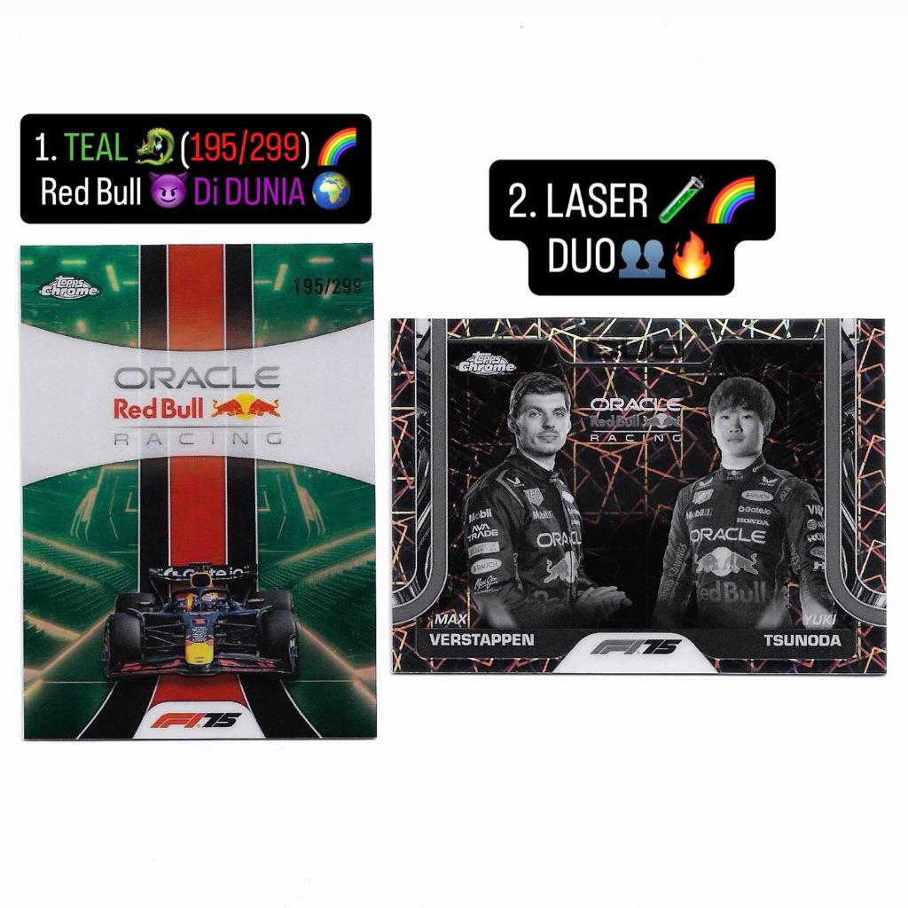 Kartu f1 Topps Chrome F1-75 (LIMIT & DUO) - Max Verstappen & Yuki Tsunoda (Red Bull F1) - GREEN LIMI