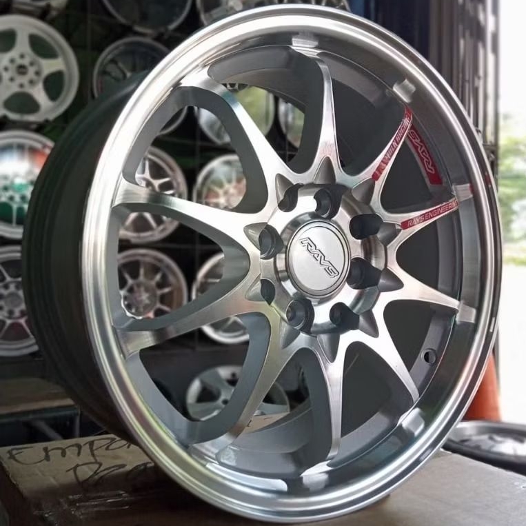 Velg Mobil Racing Rays CE28 N+ Ring 15 Lebar 6.5 PCD 4x100/114.3 ET 42 Warna Silver Machine Face