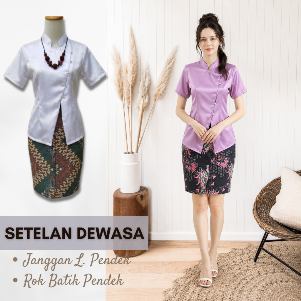 Setelan Kebaya Modern Baju Kebaya Wisuda Janggan Lengan Pendek dan Rok Batik Span Pendek Wanita Terb