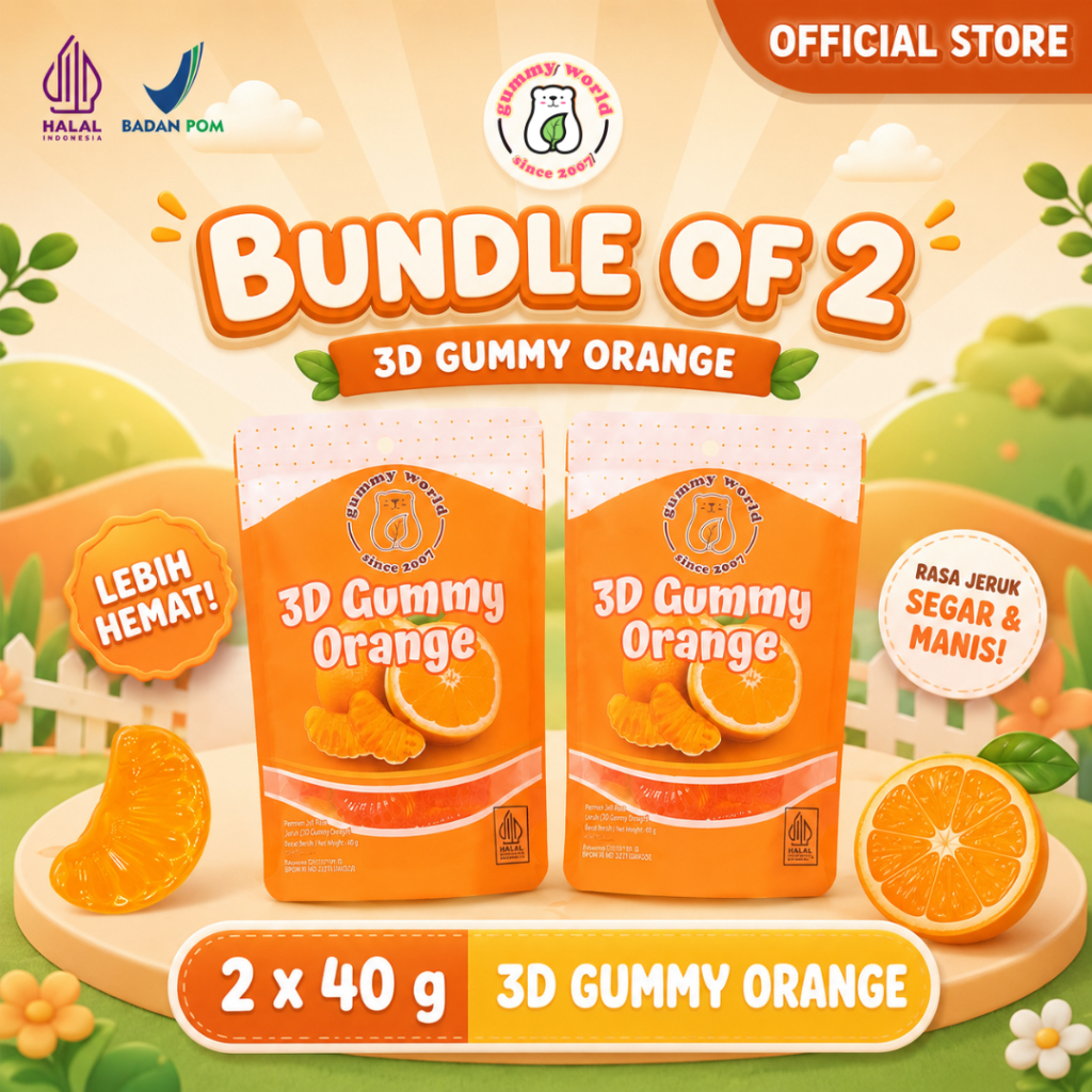 3D Bites Gummy - Bundle isi 2 x 40g / 3D Orange / Permen Gummy Candy