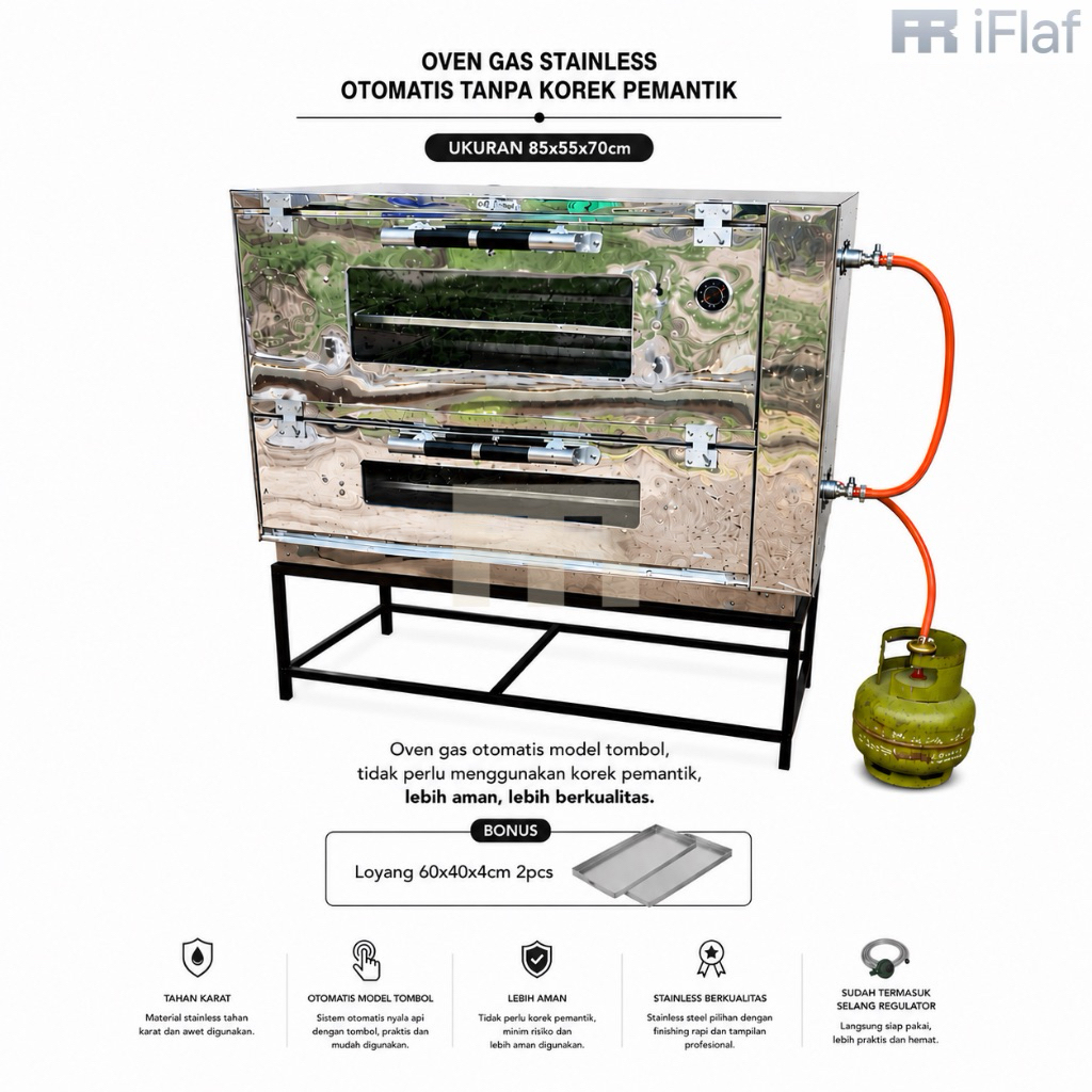 OVEN GAS STAINLESS OTOMATIS MODEL TOMBOL TANPA KOREK PEMANTIK