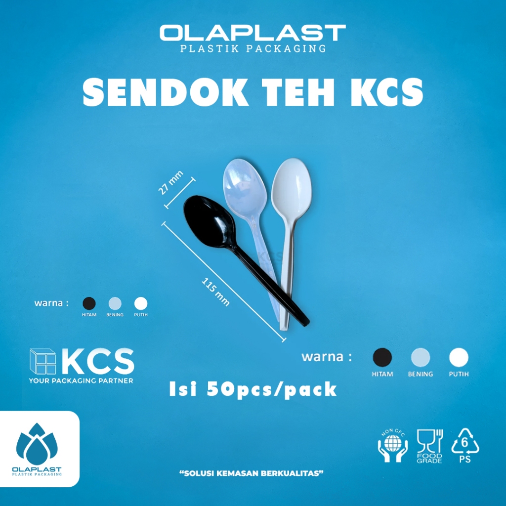 Isi 50 Pcs Sendok Teh KCS Premium Food Grade / Sendok Teh Plastik Bening Hitam Putih