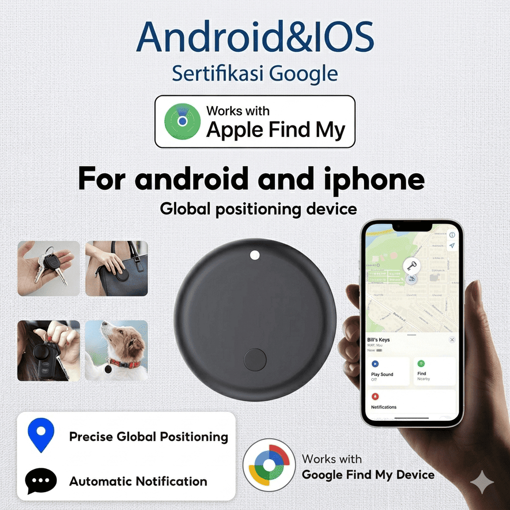 Pelacak GPS Mini Bluetooth Tracker Alat Pencari Kunci & Barang Hilang Praktis Ringan untuk Dompet Ta