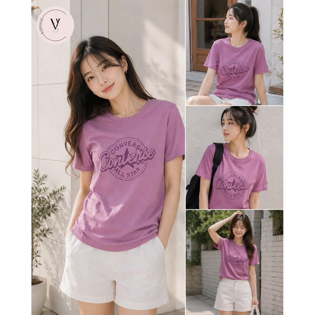 Converse Tshirt Kaos Katun Baju Olahraga Sport Wanita Ungu Olahraga Baju Converse Original 100%