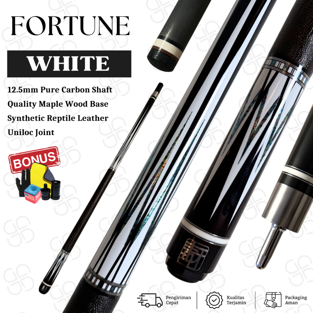 Stick Billiard Carbon Pure Fiber Asli | Fortune Cue White Carbon Shaft | Stick Bilyar Premium - Ryto
