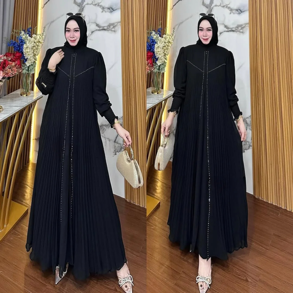 Promo !! Dress Terbaru Shakira Dres Matt Ceruty Babydoll Mix Swarovski/Dress Kondangan Wanita Muslim