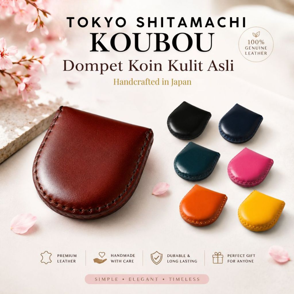 Dompet Koin Kulit Asli Handmade Jepang Tokyo Shitamachi Koubou
