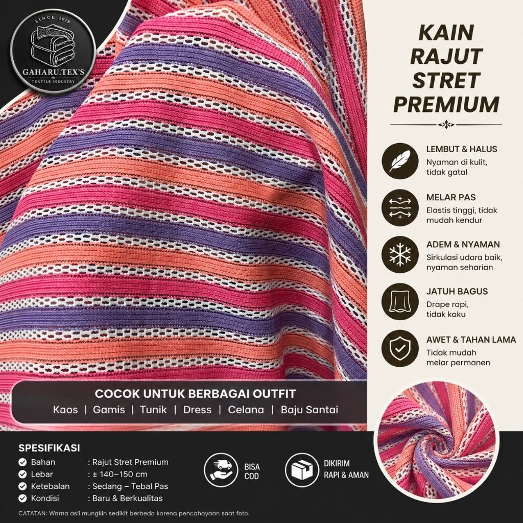 bahan rajut stret premium - bahan rajut meteran - rajut pelangi