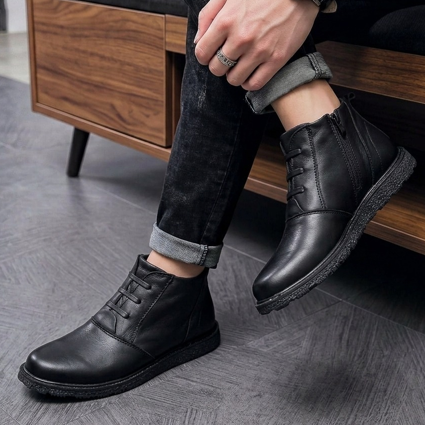 Sepatu Formal Boots Hitam Pantofel Kerja Pria Kulit Asli Resleting