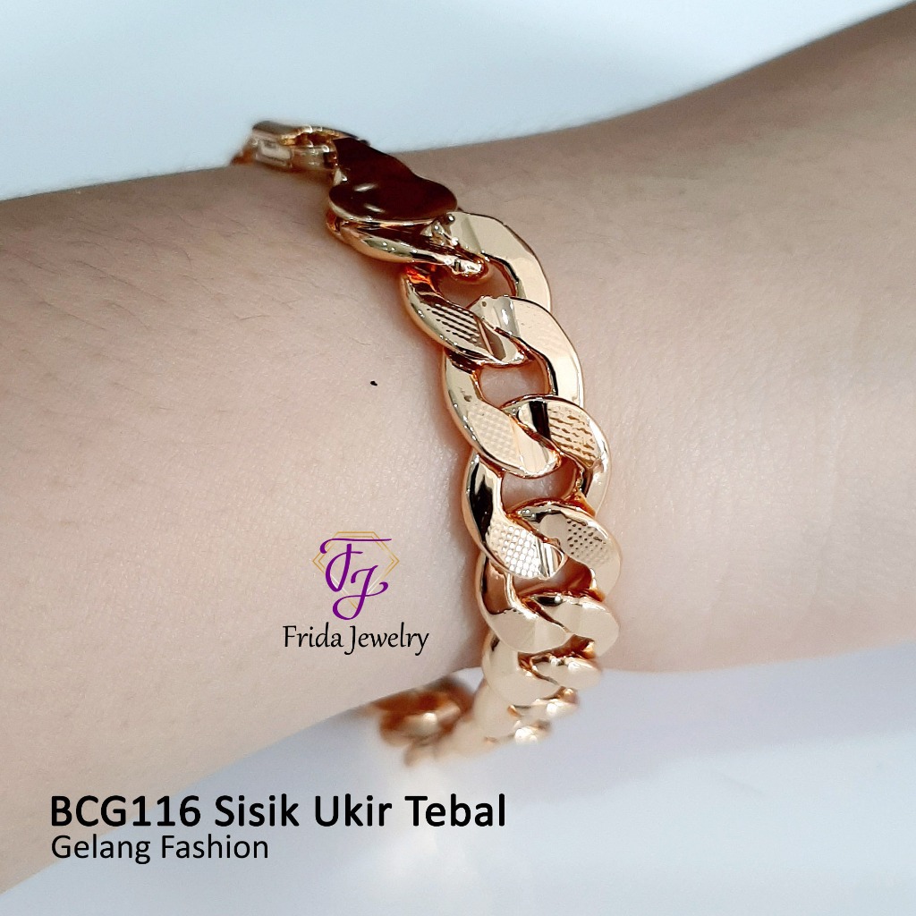 Gelang tangan Sisik Naga Ukir Wanita Rante Polos lapis emas 18k seperti emas asli bcg116 FJ titanium