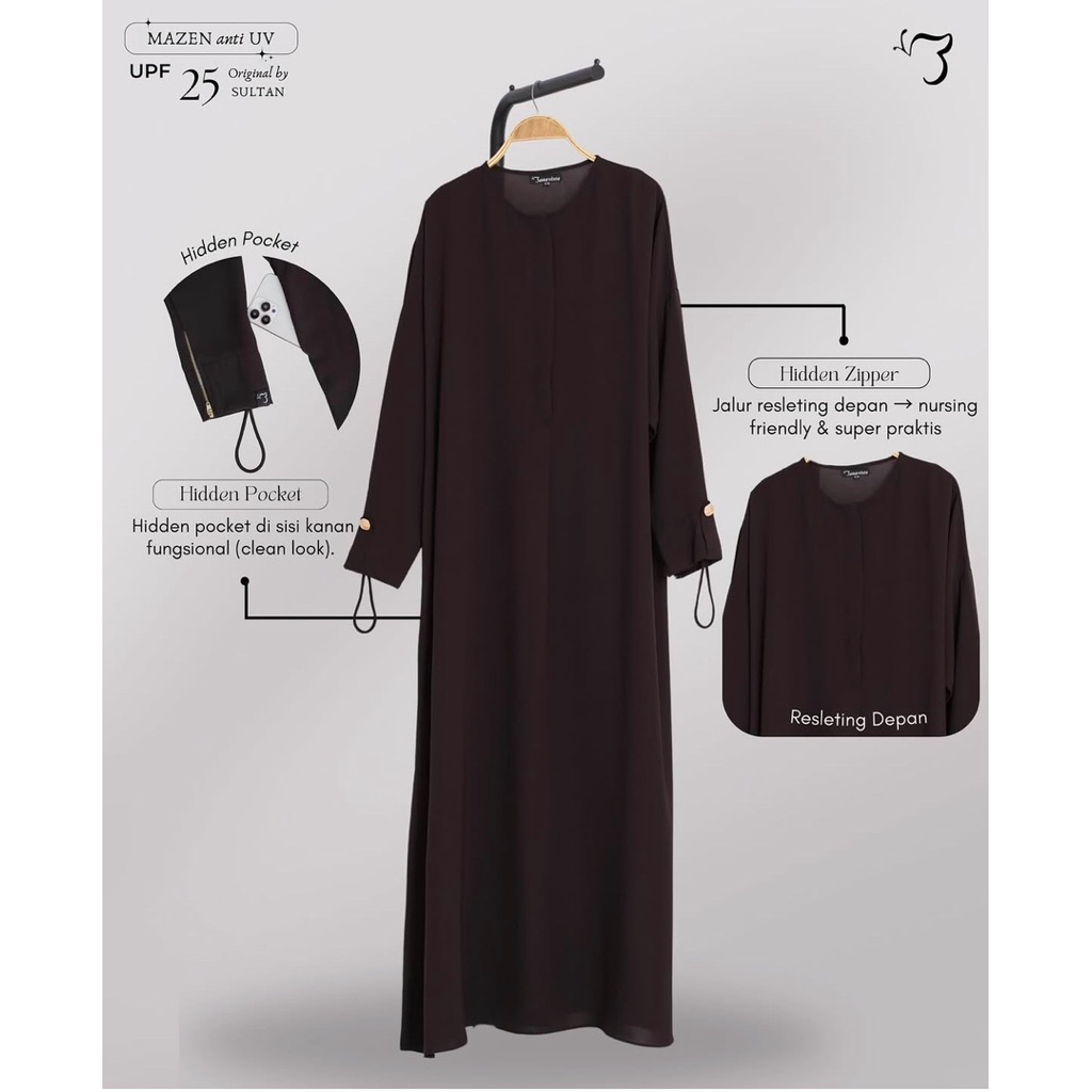 PRELOVED GAMIS HANA BONAVISTA BAHAN MAZEN ANTI UV BITTER CHOCO
