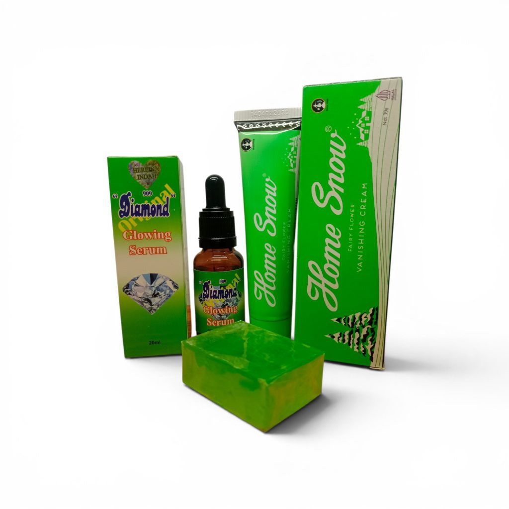 Paket 3IN1 Home Snow Glowing Original | Home Snow Cream,Serum Diamond,Sabun Hijau
