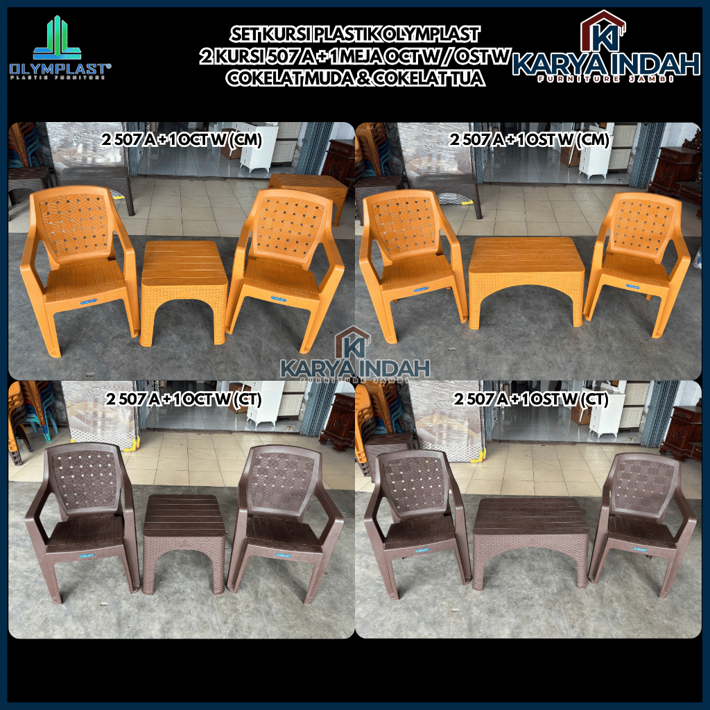 SET Kursi Plastik OL 507 A OLYMPLAST Bangku Kursi Teras / Santai / Cafe Motif Rotan
