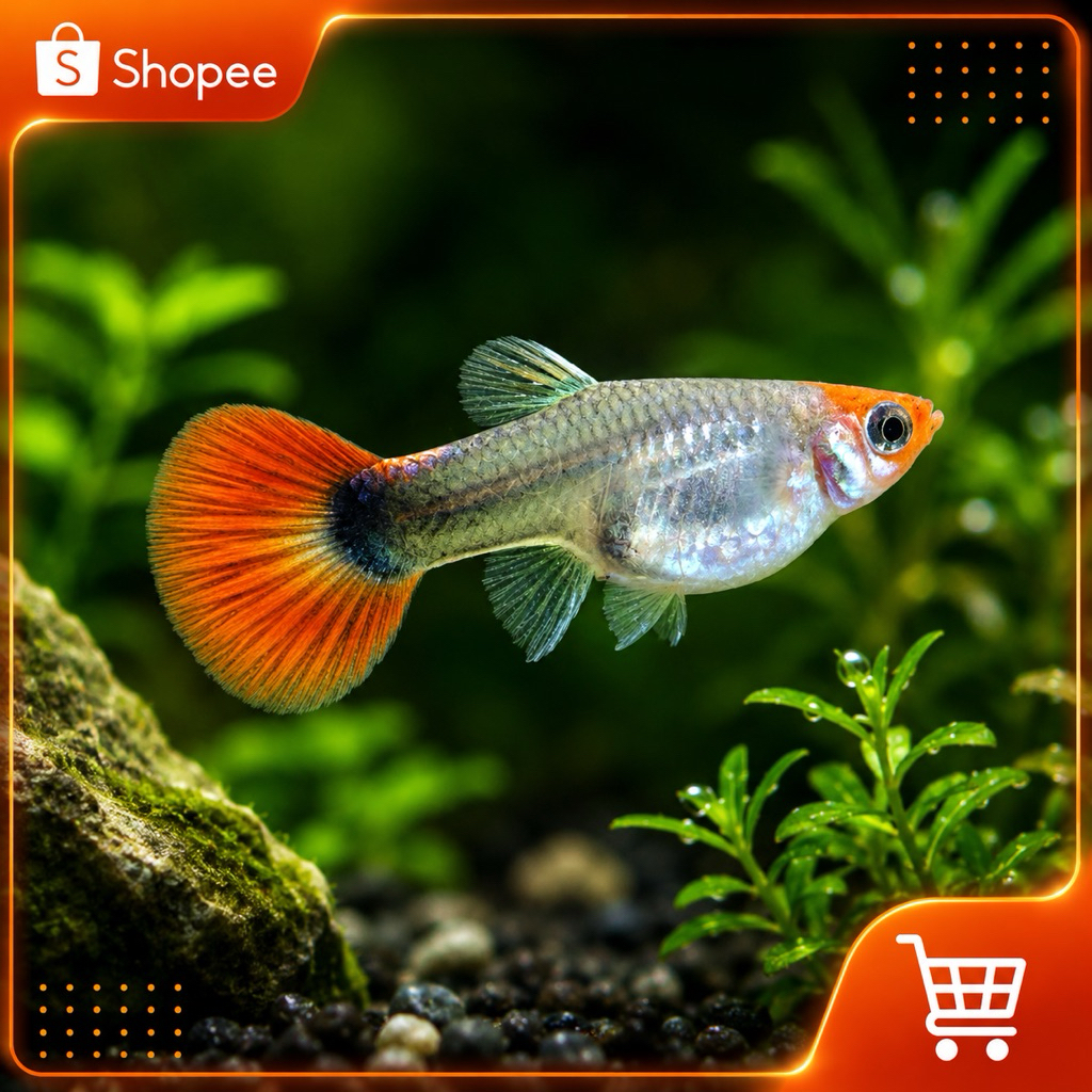 Hiasan Aquarium Guppy Tuxedo Koi betina