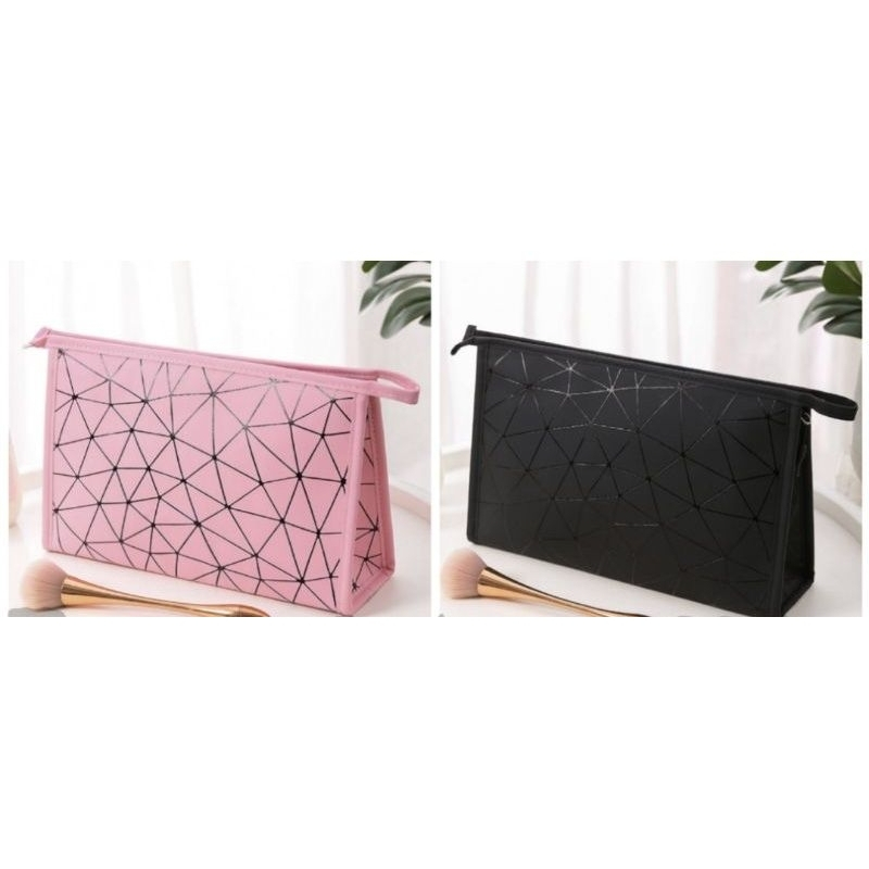 Pouch Kosmetik Karakter Dompet Tas Make Up Wanita Multifungsi Desain Abstrak Hitam, Kapasitas Besar,