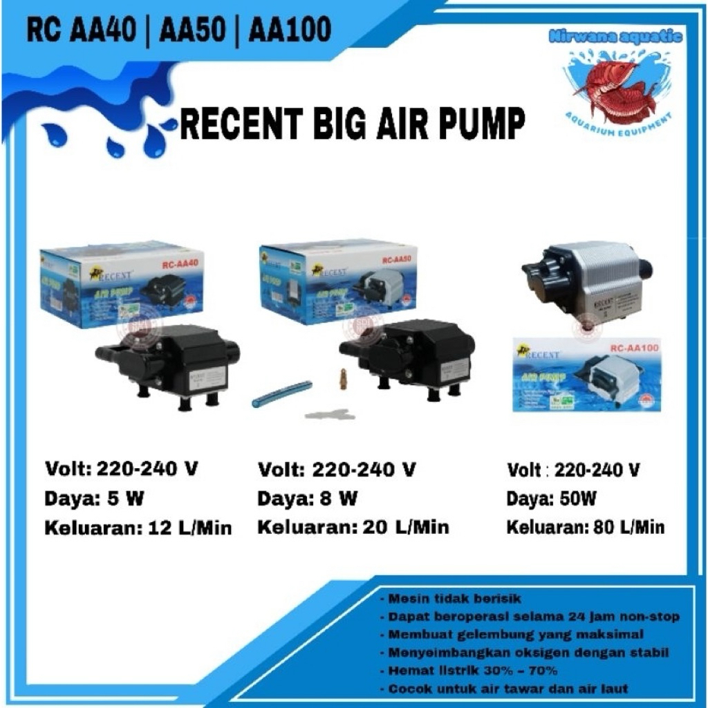 AQUARIUM / KOLAM, SUPER AIR PUMP RECENT AA 40 | AA 50 | AA 60 | AA 70 | AA 100