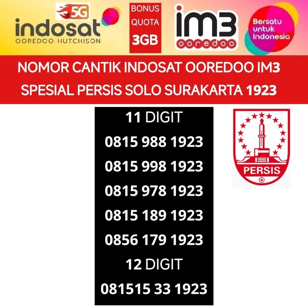 PERSIS 1928 SOLO SURAKARTA im3 Indosat ooredoo nomor cantik nomor kartu perdana spesial