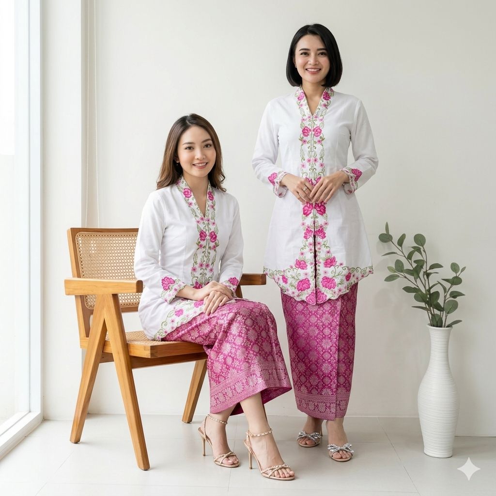 Set Tunik Encim Rok Songket Lilit - Set Kebaya Kurung Soraya - Set Kebaya Tunik Katun Bordir