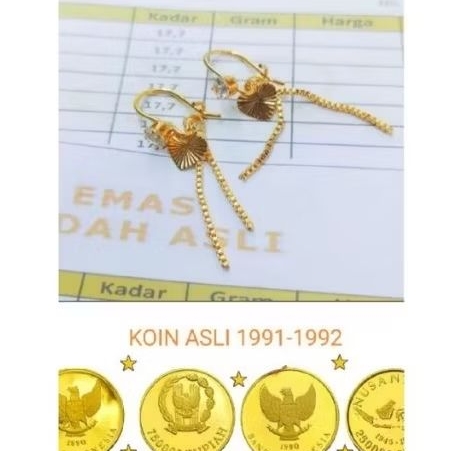 ANTING KOIN ASLI 1991 WARNA EMAS 24 ANTING DEASY LOVE JURAI GOLD ANTI KARAT DAN LUNTUR