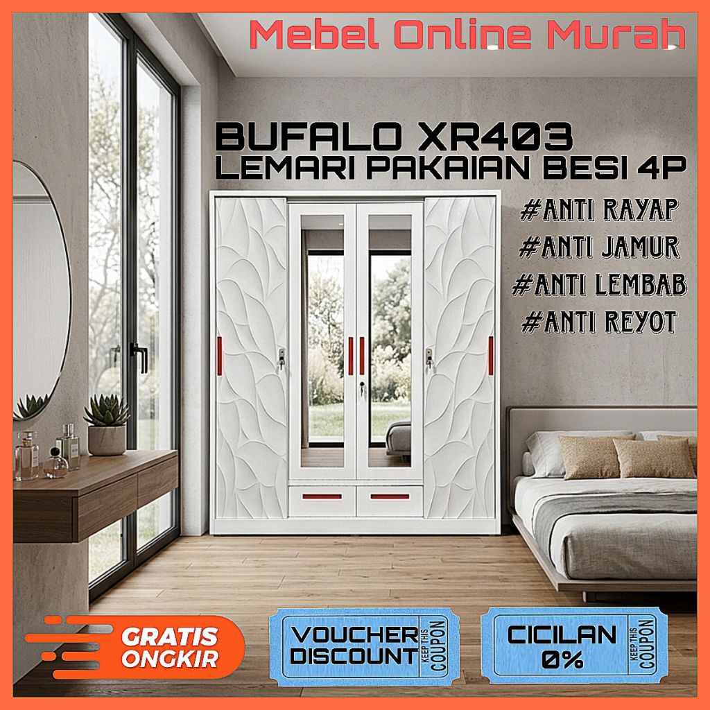 Lemari baju besi sliding 4pintu / Lemari pakaian sliding full besi / Lemari baju sliding jumbo 160cm